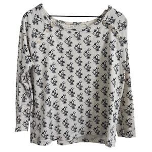 Kate Quinn Womens Mushrooms Long Sleeve Relaxed Raglan Top Small Raw Edge Cotton